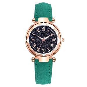 Orologio da donna cielo stellato con cinturino in camoscio verde e numeri romani oro rosa