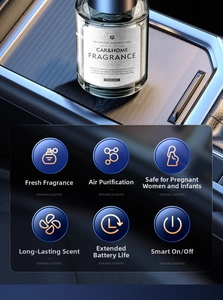 Detailed view of 160ml glass car diffuser bottle featuring intelligent mist technology