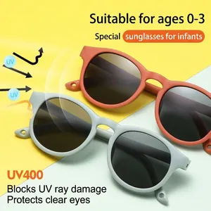 Kids Polarized Sunglasses Soft TPEE Silicone Frame UV400 Protection Retro Round Eyewear For Toddler Infants With Strap