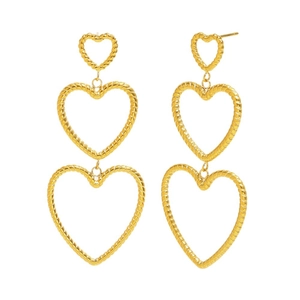 18K gold plated stainless steel triple heart earrings with snake skin texture design