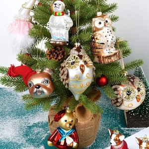 Creative painted glass animal ornaments including owl and bear for Christmas tree decor