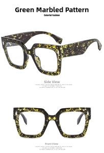 Detail view of square oversized tortoiseshell glasses with stylish metal rivet accents