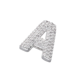 Macro shot of silver hip-hop letter A pendant with micro-pave cubic zirconia stones