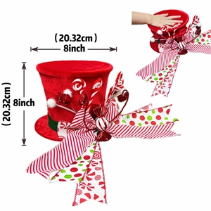 Red Christmas tree topper hat with candy bow and 8-inch dimensions on transparent background