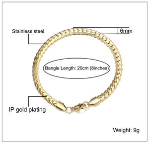 Detail of 6mm gold-plated stainless steel Cuban link chain with 20cm length specifications