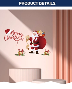 Detail of Christmas wall stickers featuring Santa Claus and Merry Christmas text decor