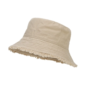Japanese style khaki canvas bucket hat with raw edges for summer sun protection