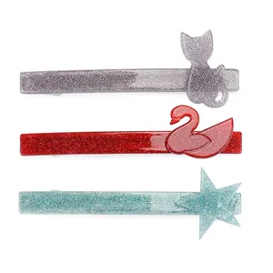 Acrylic Glitter Hair Clip Cute Animal Shape Cat Swan Star Sequin Spring Barrette Fashion Hair Accessories For Women Girls