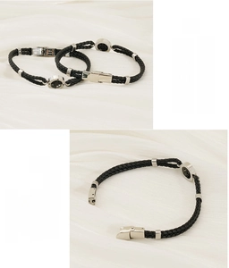 Nautical braided leather bracelets with stainless steel anchor and compass charms