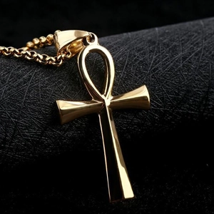 Polished gold Ankh cross pendant necklace for men made of durable stainless steel
