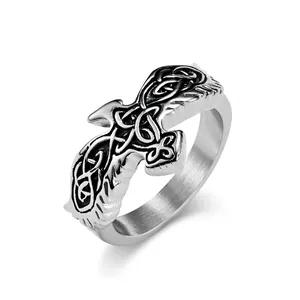 Stainless Steel Eagle Ring Retro Nordic Viking Celtic Knot Bird Punk Gothic Jewelry For Men Women