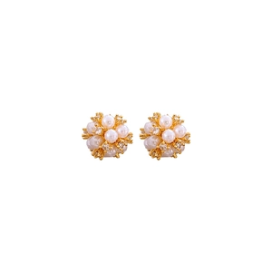 Elegant gold plated flower stud earrings with white pearls and zircon accents