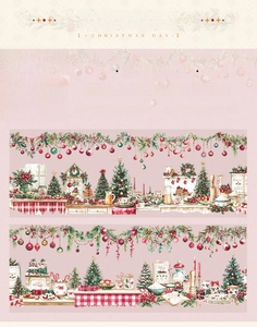 Nastro adesivo PET natalizio con illustrazioni dettagliate di dolci e decorazioni festive
