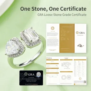 925 silver Toi et Moi ring featuring heart and emerald cut moissanite stones with GRA report