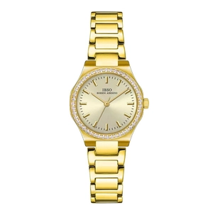 Elegant goudkleurig dameshorloge met strass-bezel en een metalen geschakelde horlogeband