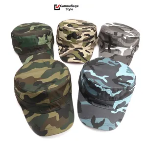 Detailed collection of five different camouflage cadet caps in various colors and patterns