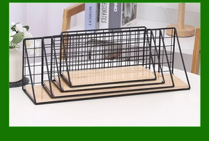 Nesting set of four industrial metal wire shelves with natural wood bases for home storage