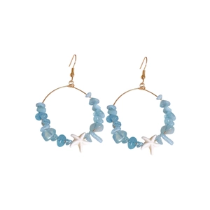Handmade starfish drop earrings with light blue ocean stones for a beach holiday look