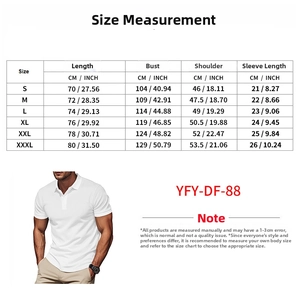 Detailed size measurement chart for men polo shirts including length bust and shoulders