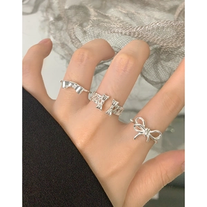 S925 sterling silver bow rings set featuring minimalist irregular knot designs for women