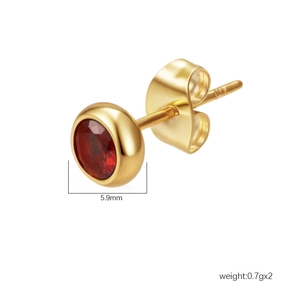 Boucles d'oreilles rondes en acier doré avec zircone rouge et finition PVD 18K