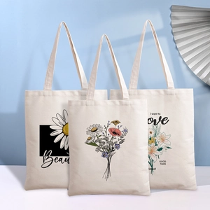 Canvas Tote Bag Daisy Floral Print Reusable Shopping Bag Aesthetic Eco Friendly Handbag For Women Students