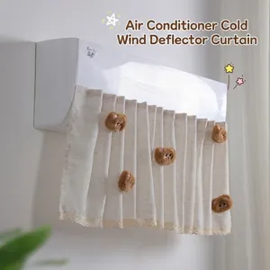 Creamy cotton air conditioner wind deflector curtain with lace and 3D plush bears