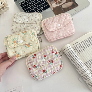 Quilted floral card holders in various patterns shown with snap buttons and zip closures