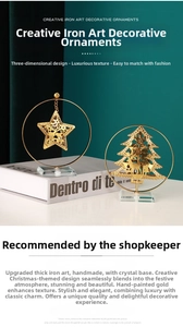 Golden metal Christmas tree and star ornaments with premium crystal bases for home decor