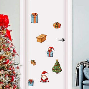 Christmas Wall Stickers PVC Self-Adhesive Santa Claus Tree Gift Box Cartoon Decals Holiday Home Window Door Decor