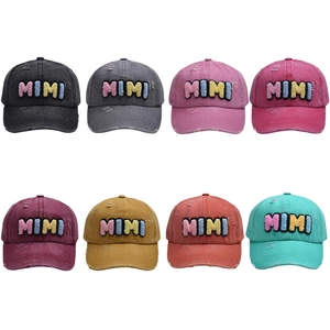 Casquettes de baseball vintage en coton avec patchs MIMI colorés en huit coloris divers