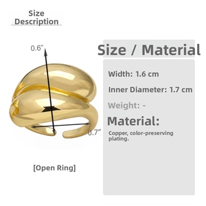 Detailed size measurement showing 1.6cm width of gold wing open ring in copper