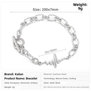 Detail view of heartbeat lifeline bracelet with OT toggle clasp and dimension markings