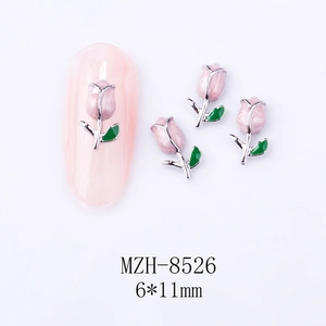 Detail of pink tulip nail art charms model MZH-8526 with 6x11mm alloy flower accents