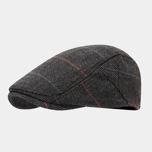 Classic herringbone flat cap for men with vintage grey pattern and stylish short brim