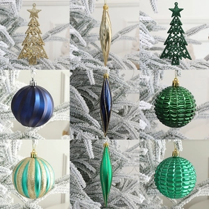 Set of unique hand-painted Christmas ornaments including trees and drops for tree decor