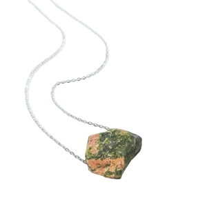 Irregular natural raw crystal stone pendant necklace with silver link chain for women