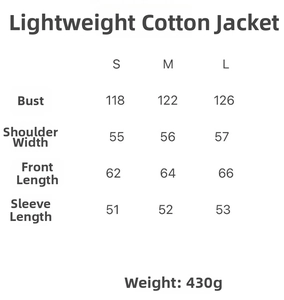 Size chart detail showing measurements in CM for pink printed patchwork jacket
