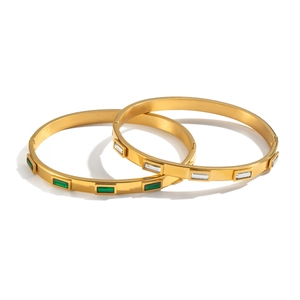 Bracelets en acier inoxydable plaqué or 18k avec zircons verts et pierres claires