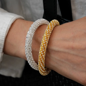 Bracelets manchettes géométriques de luxe avec strass en or et argent pour femmes