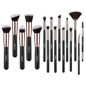 Professional 18-piece matte black and rose gold makeup brush set with dual-tone bristles