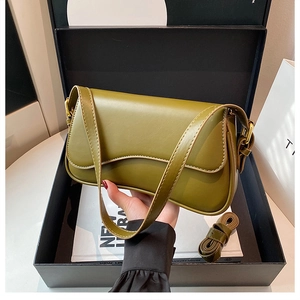 Olive green PU leather vintage shoulder bag with adjustable strap and gift box packaging