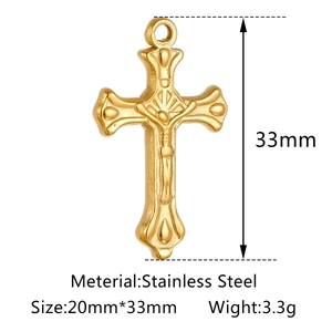 Polished gold stainless steel crucifix pendant necklace with Jesus carving, 33mm size