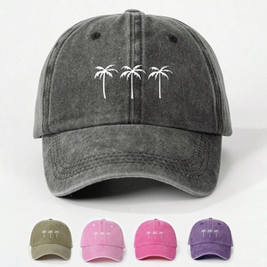 Triple Palm Trees Embroidery Baseball Cap Washed Polyester Retro Distressed Adjustable Outdoor Sun Protection Hat