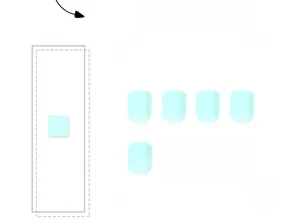 Flat lay of matte mint blue press-on nails set showing eight different sizes for manicure