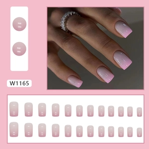 Pink ombre press-on nails with a glossy finish and square-oval shape in 24 pieces set