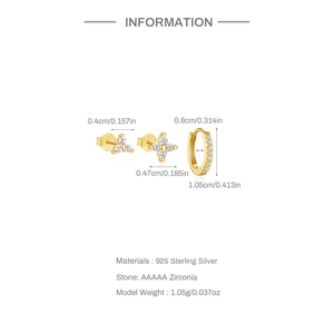 Detail view of gold S925 sterling silver earring set with 5A cubic zirconia stones and sizes