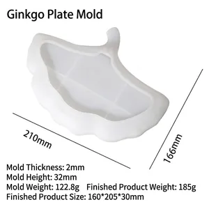 Détail du moule en silicone feuille de ginkgo montrant l'épaisseur de 2mm et la hauteur
