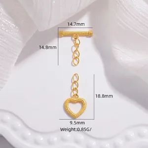 18K gold S925 sterling silver heart toggle clasp set with textured T-bar for DIY jewelry