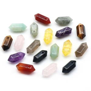 Natural crystal double-pointed hexagonal pillar pendants in assorted colorful stones